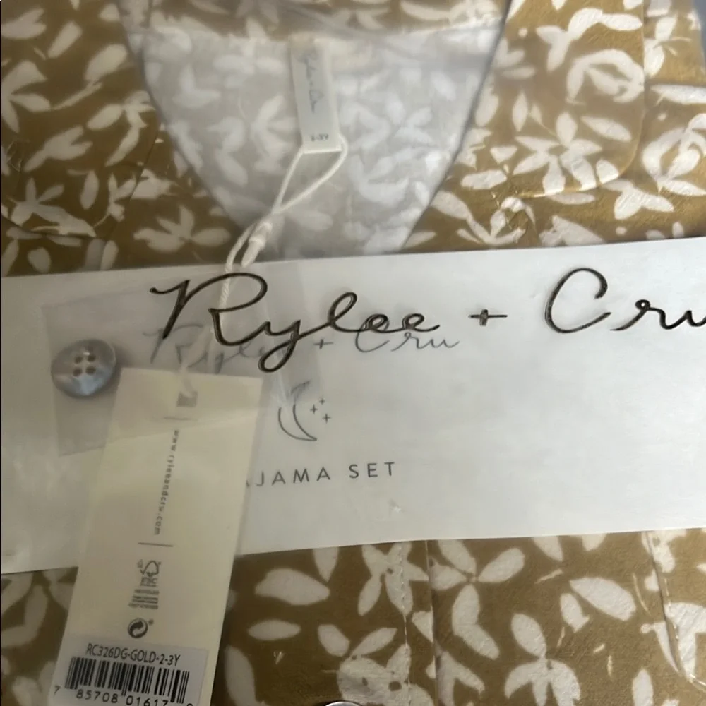 Rylee + Cru Tan Leaf Print Kids Pajama Set
